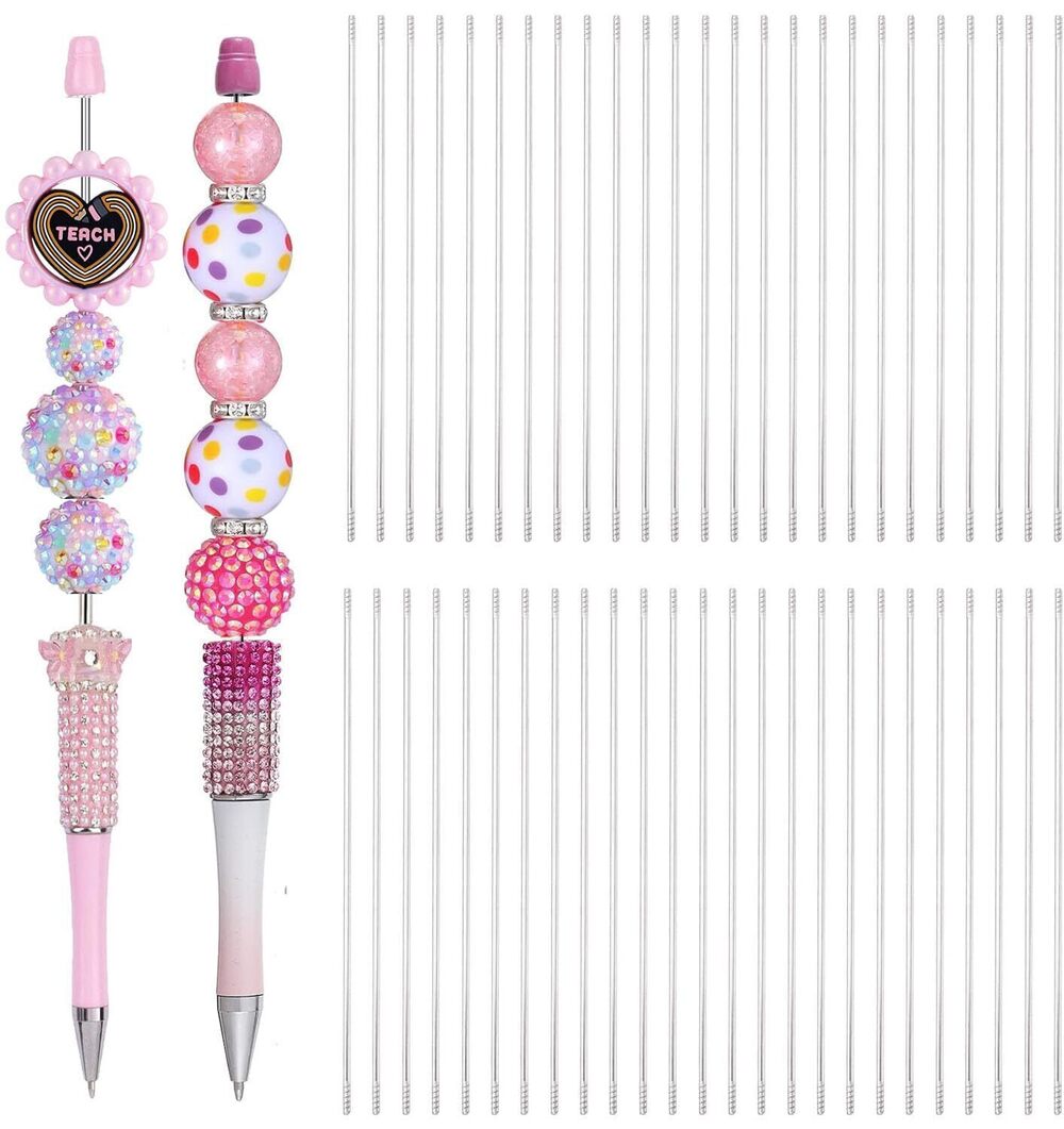 1882 80 Packs 117 mm Metal Beadable Pen Rods Thin Wire Charms Beadable Pen